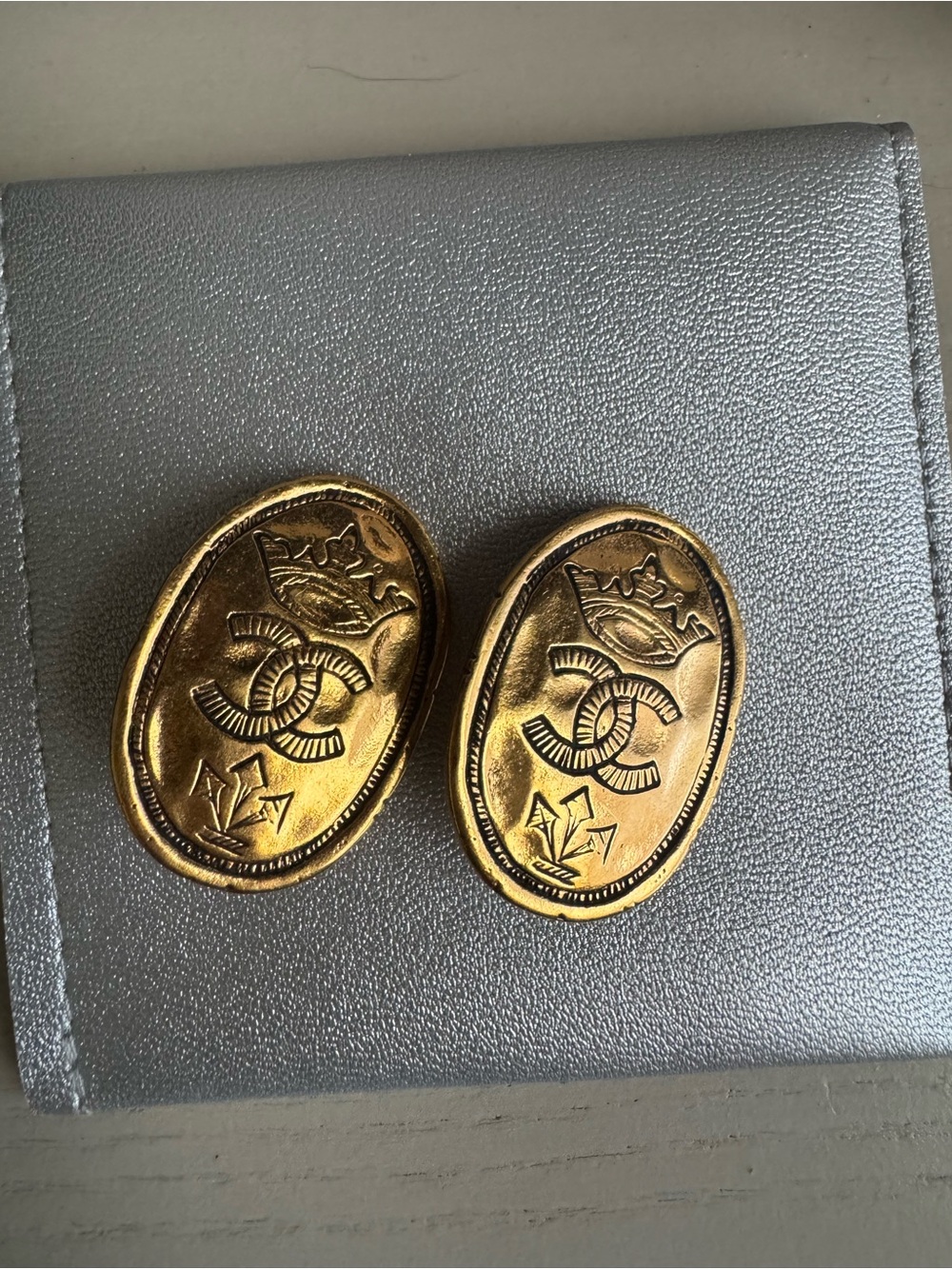 AUTHENTIC CHANEL vintage Gold CC Emblem clip on  Earrings